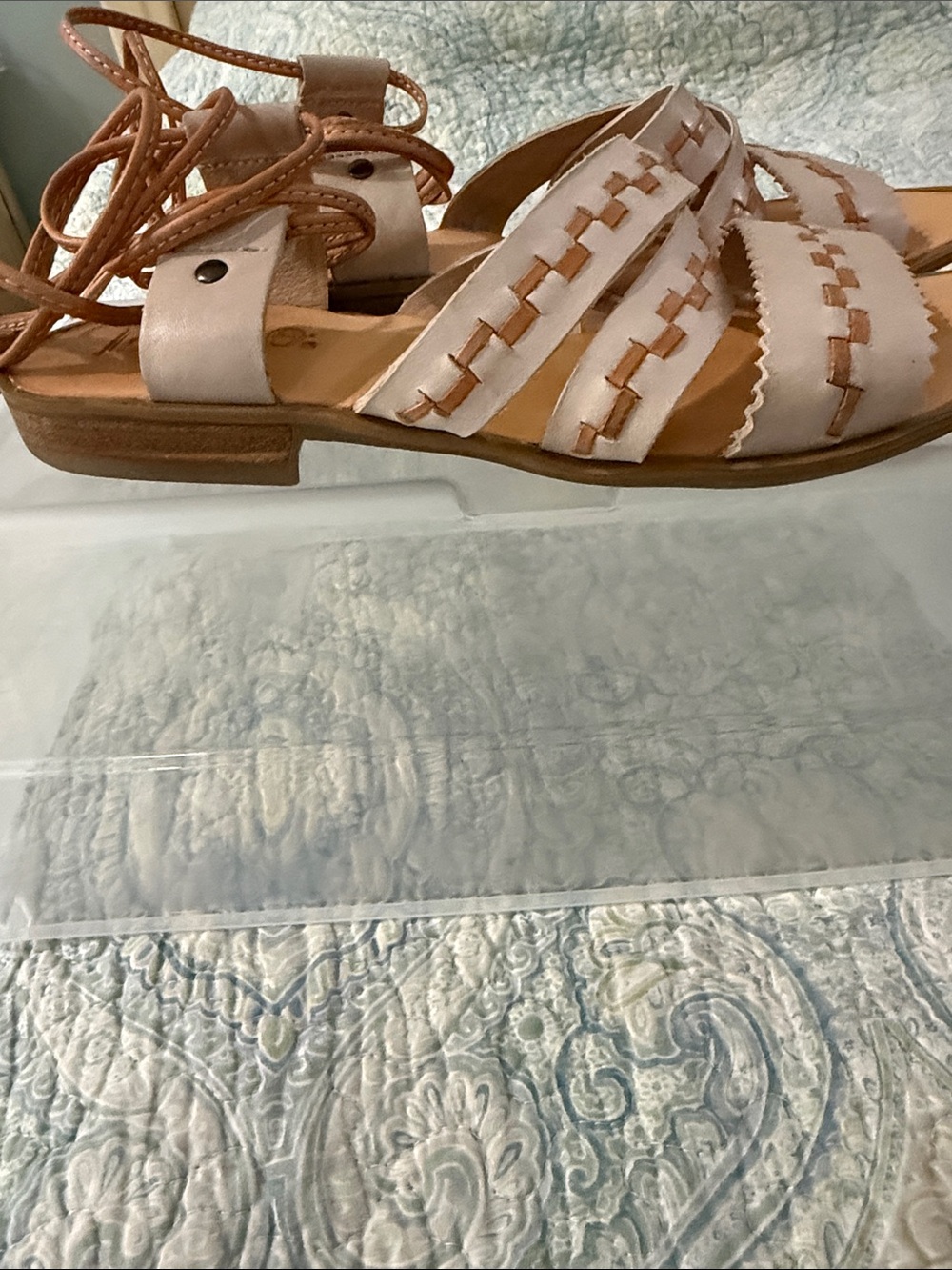 Latigo Braided Lace-Up Sandals in Light Tan and Cream
